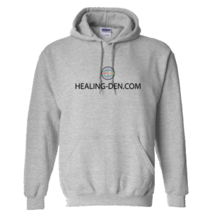 Healing Den Hooded Sweatshirt Front with Primary Logo Set in Black