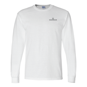 White Long Sleeve Shirt Front with Alternate Logo in Black