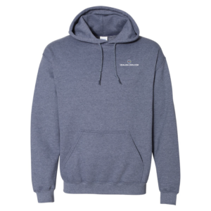 Heather Dark Navy Hoodie Front with Alternate Logo in White